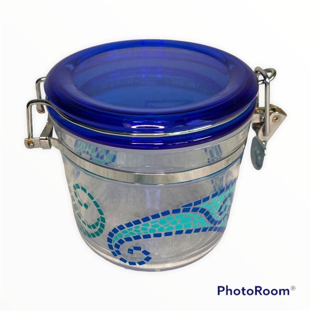 Acrylic Container with Clip Top  Blue and Clear 5" x 5"  Fun Festive Design